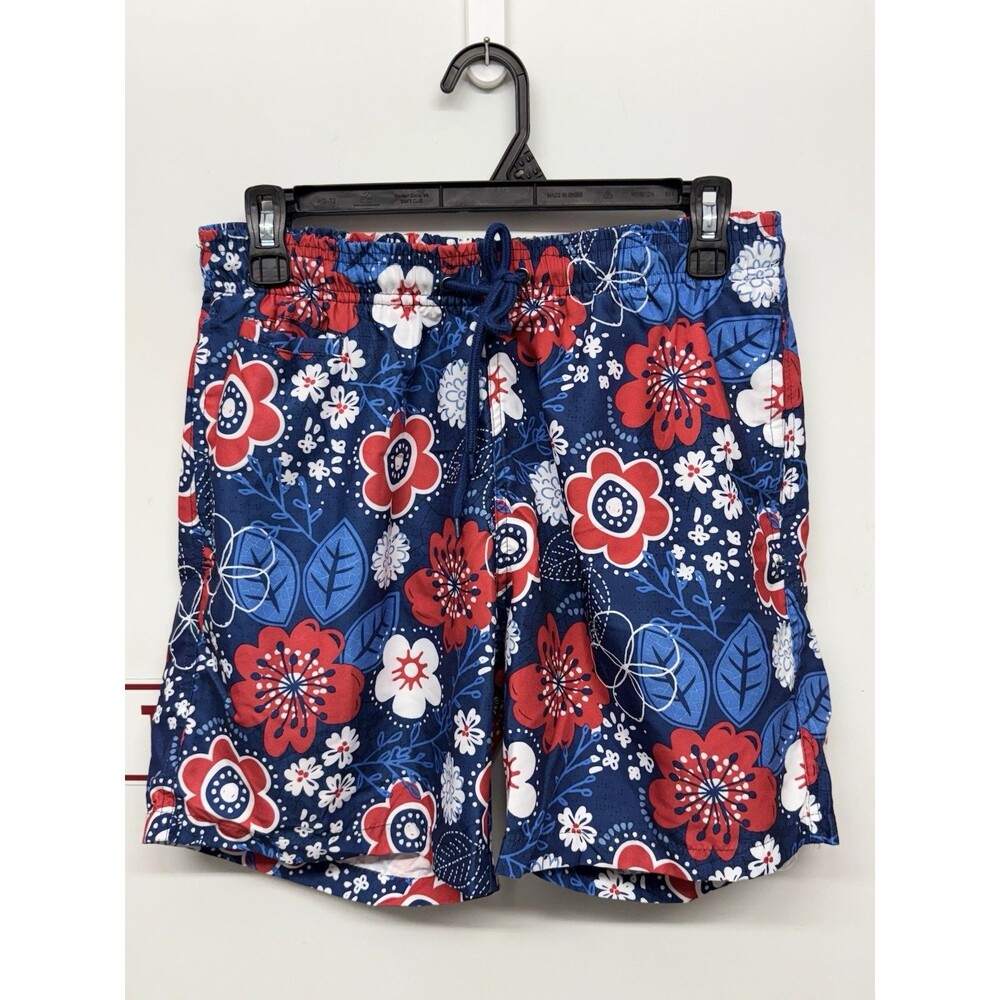 NWOT FREE PLANET SWIM TRUNKS Size Small Red White Blue Patriotic Floral Print